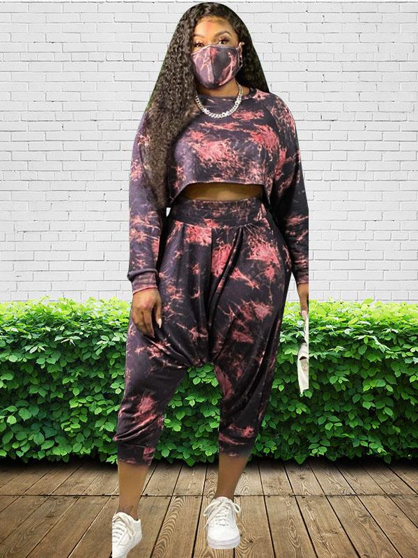 Fashion Floral Printed Exposed Navel Sweat Shirt&Pants Suits