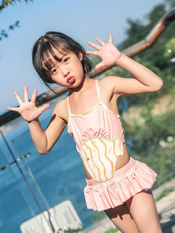 AONIHUA Solid Pink Sweet Girl Dress Swimwear