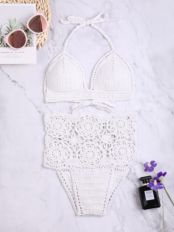 Sexy Spaghetti-Neck Backless Hand Crochet Bikini Swimsuit