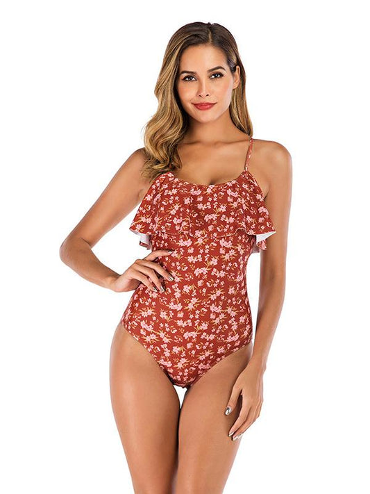 Ruffled Printed Plaid One-Piece Swimsuit