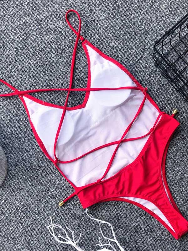 Spaghetti Strap Plain One Piece Swimsuit