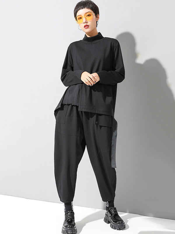 Stylish Black Asymmetric Elasticity Harem Pants