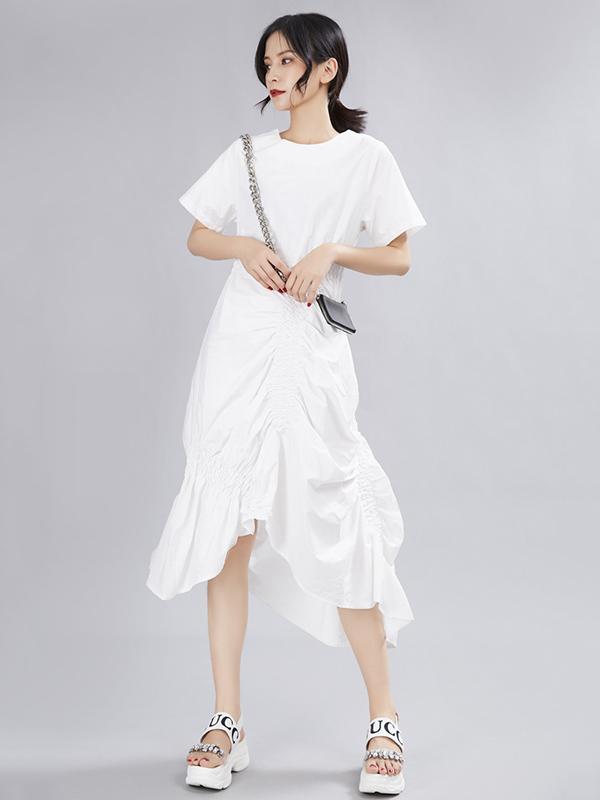 Summer Asymmetric Solid Ruffled Dress