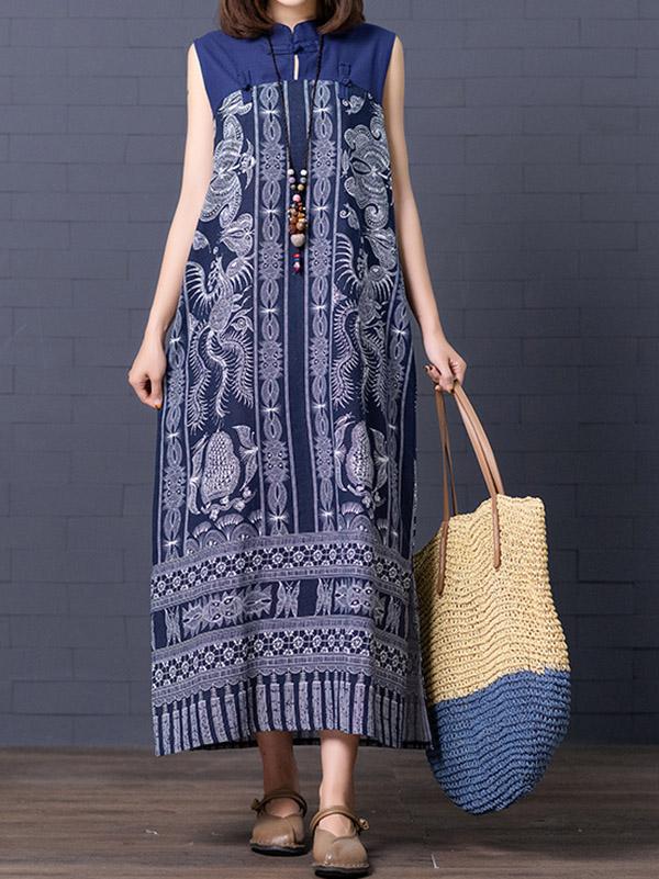 Loose National Style Sleeveless Long Dress