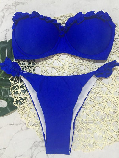 7 Colors Plain Falbala Bikinis Swimwear