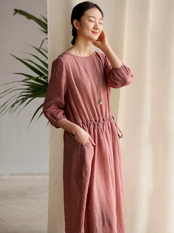 Loose Literary Ramie Cotton Long Dress