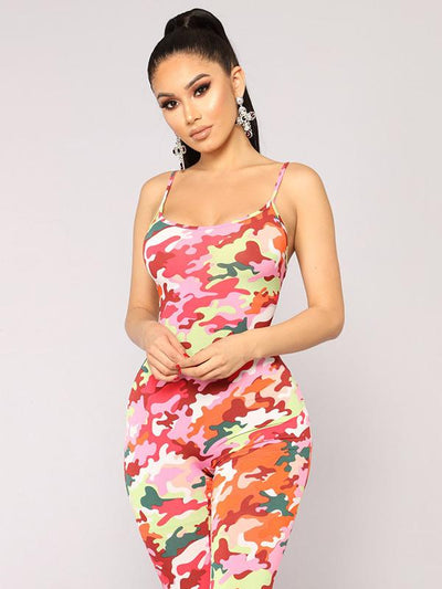 Spaghetti-neck Printed Jumpsuits