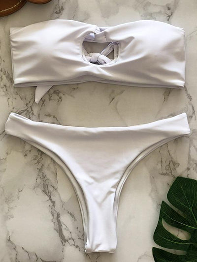 Bandeau Hollow Plain Bikinis Swimwear