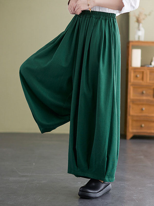 Loose Solid Color Elasticity Wide Leg Culotte Pants