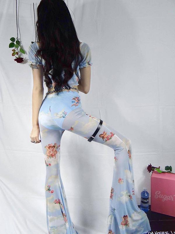 Printed Bell-bottoms Casual Pants