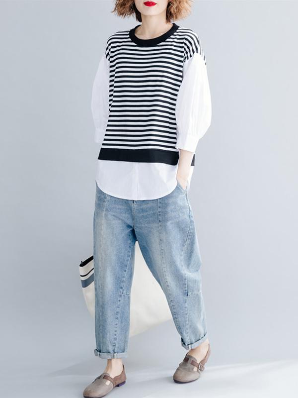 Casual False-two Striped Top