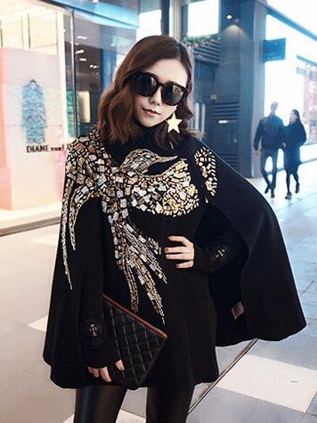 Inwrought Sequined Fashion Black Cape