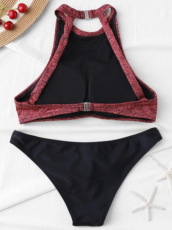 Backless Contrast Bikini Set