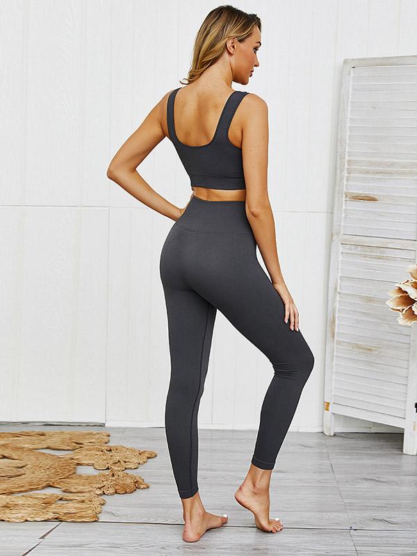 Solid Elasticity Tank&Fitness Leggings Suits