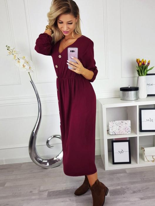 Solid Sexy Button Up Midi Dress