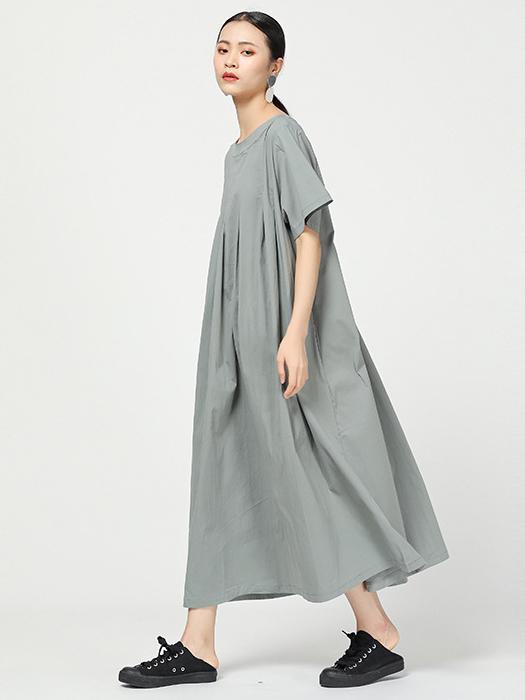 Ramie Loose Solid Round-neck Long Dress