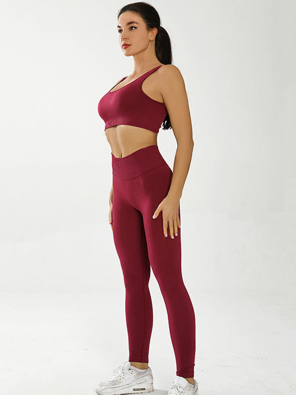 Wrap Solid Color Bra&Leggings Suits