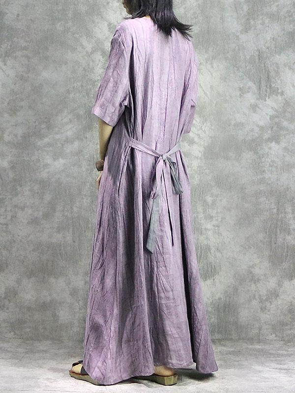 Split-joint Lace-up Cotton Long Dress