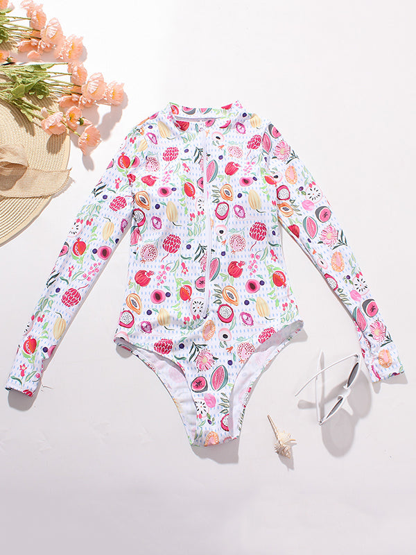 Long Sleeve Printed Zipper One-Piece Wetsuit Swimwear