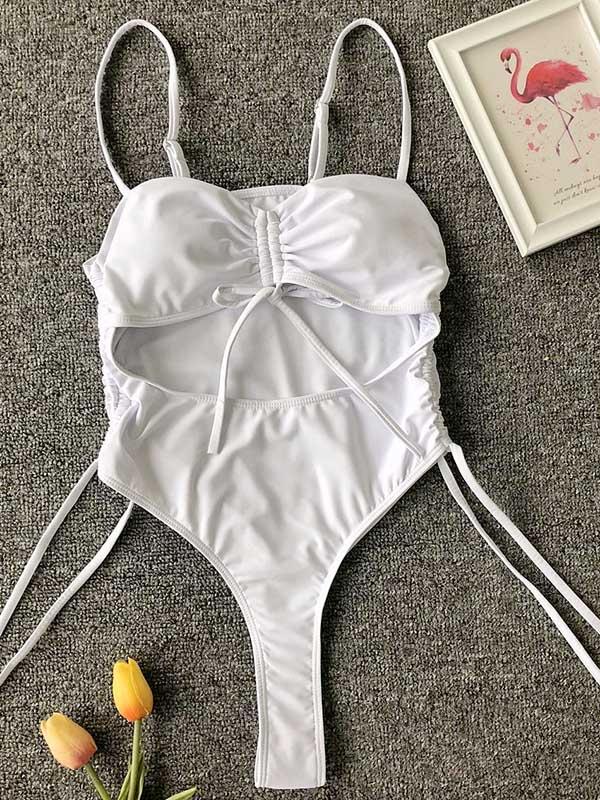 Plain Spaghetti-neck One-Piece Swimsuit