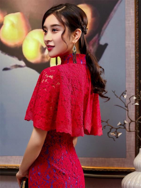 3 Colors Banquet Lace Split-side Long Cheongsam