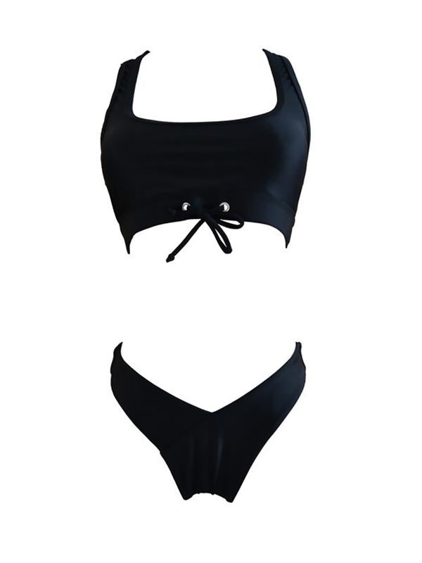 Plain Flat Chest Bikini Swimsuit