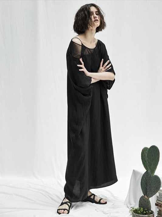 Urban Black Split-joint See-through Long Dress