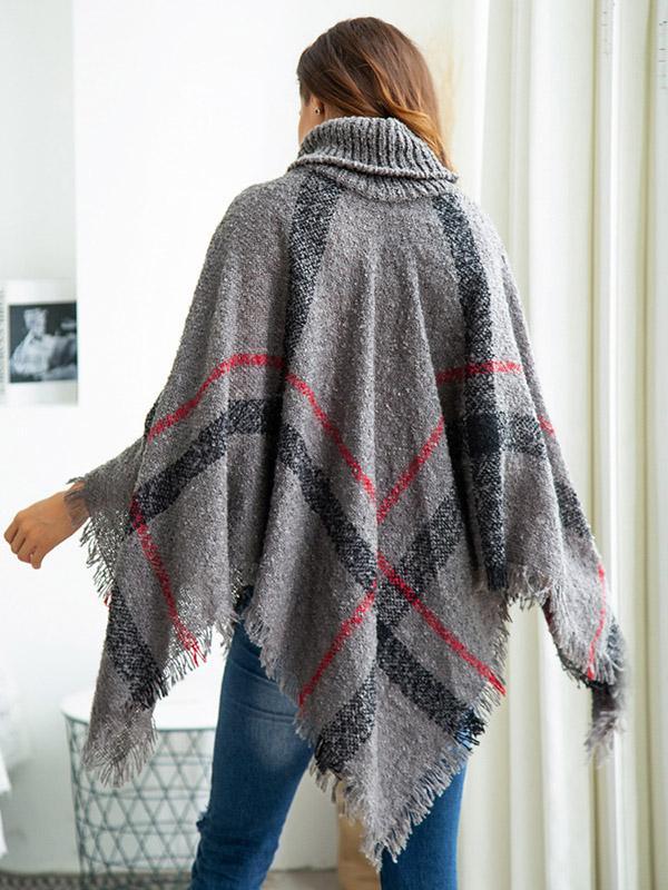 High-neck Batwing Sleeves Tassels Sweater Tops