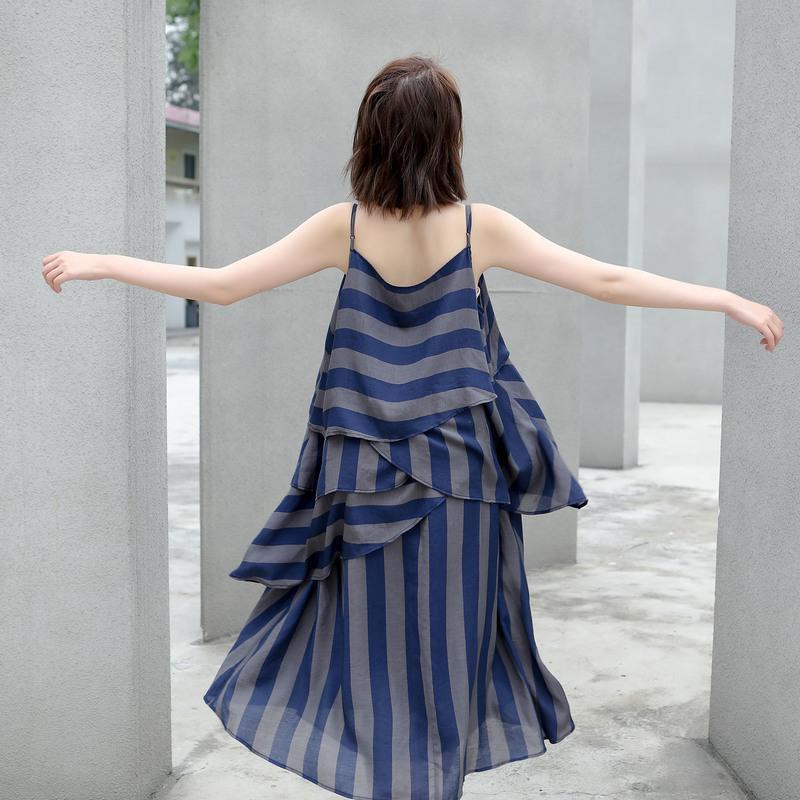 Cotton Vintage Striped Loose Slip Dresses