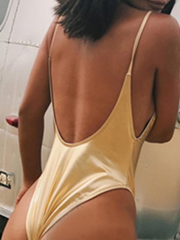 Sexy Plain Backless One-piece Swimsuit