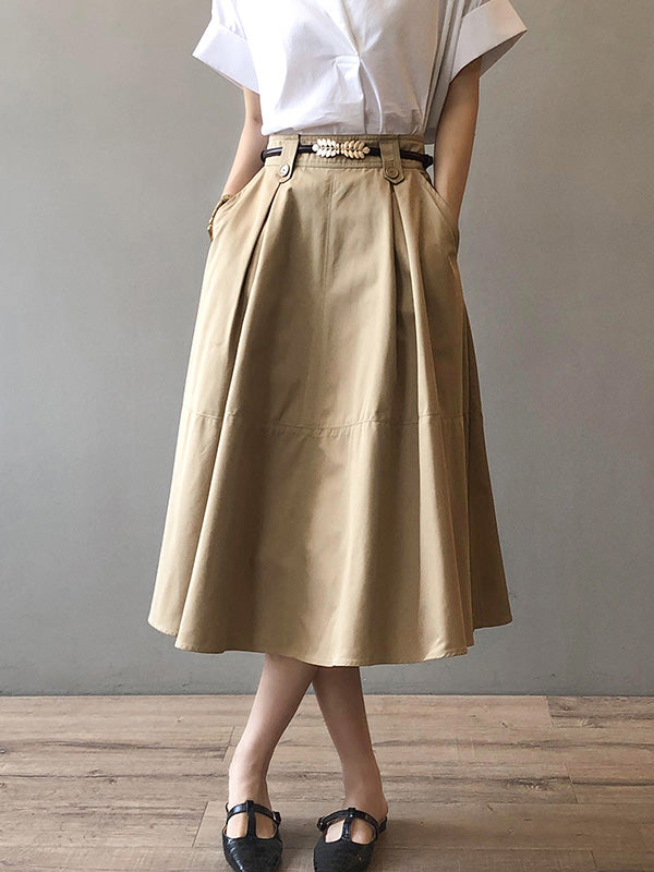 Urban Simple Solid Color A-Line Long Skirt