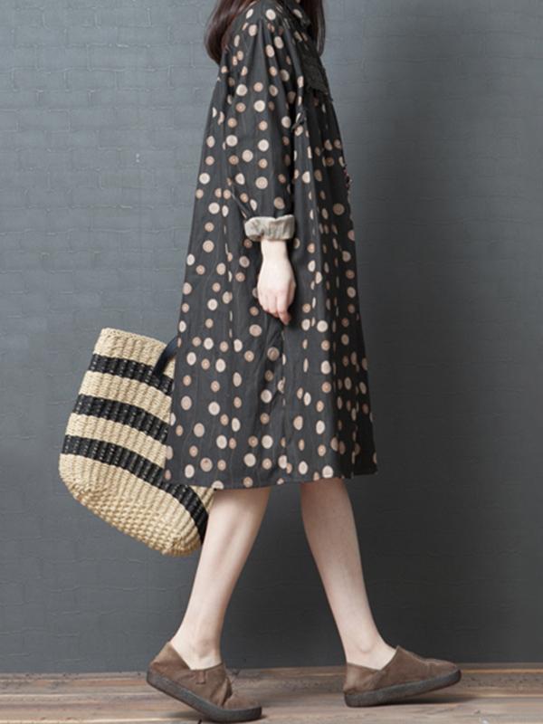 Loose Plus Size Polka-dot Fresh Shirt Midi Dresses