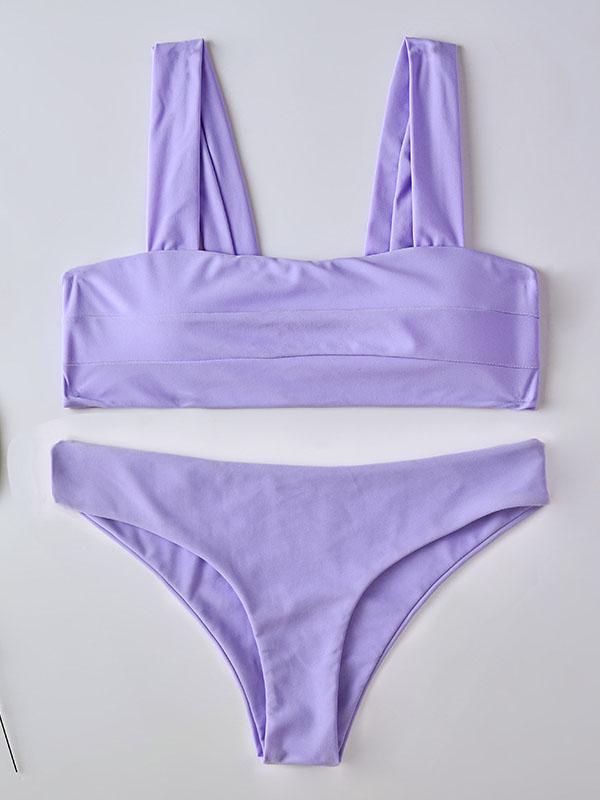 Sexy Strapless Solid Color Split Bikini Swimsuit