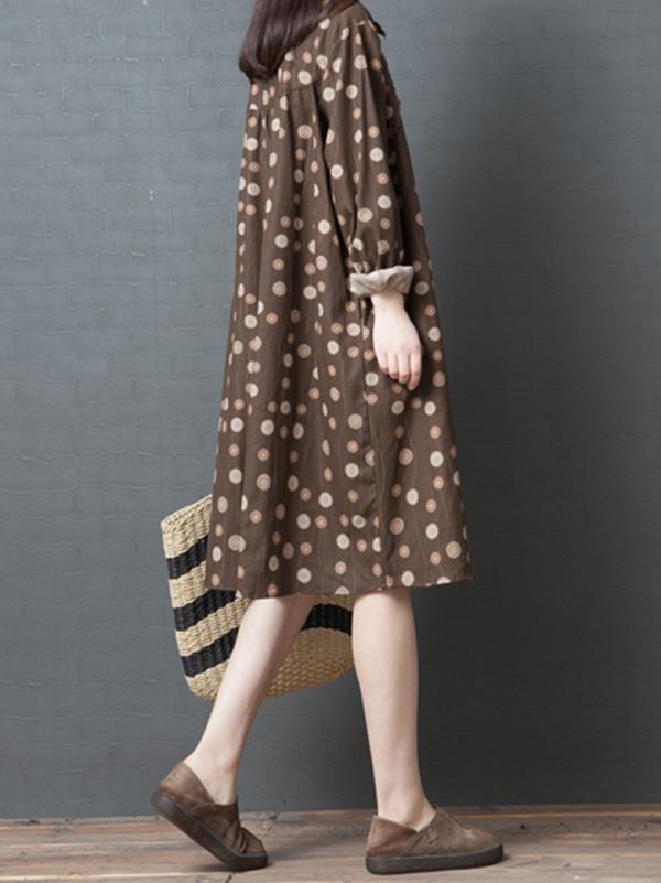 Loose Plus Size Polka-dot Fresh Shirt Midi Dresses