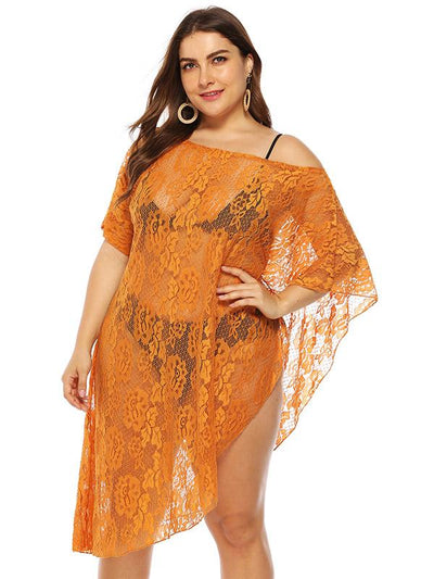 Boat Neck Solid Irregular Beach Blouse Cover-Up Swimwear