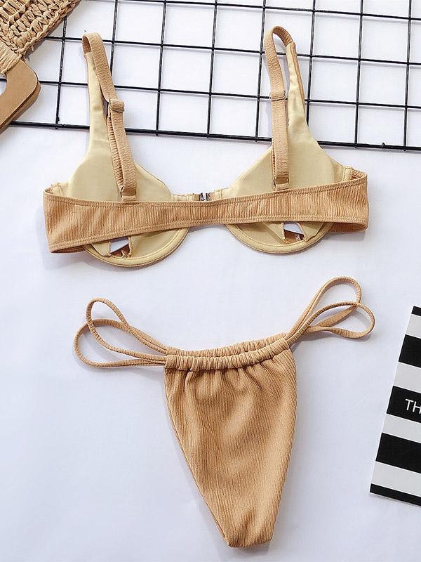 Pit Striped Front Buckle Bikini Swimsuit