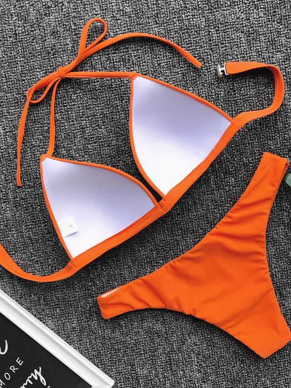 Halter-neck Plain Bikinis Swimwear