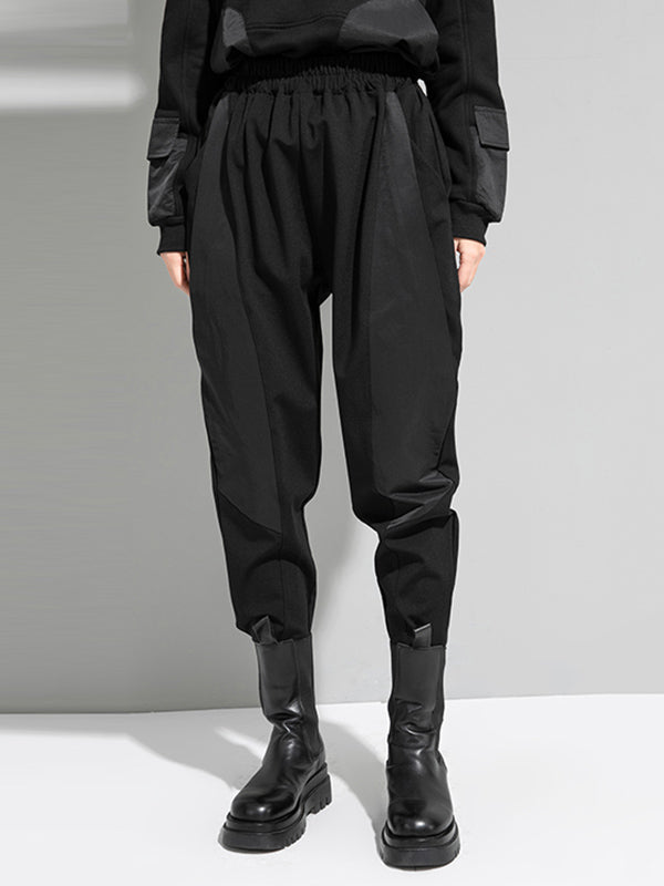 Urban Black Drawstring Split-Joint High-Waist Casual Pants