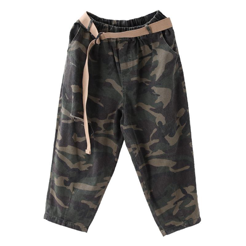 Buykud Camouflage Pattern Hole Casual Loose Pants