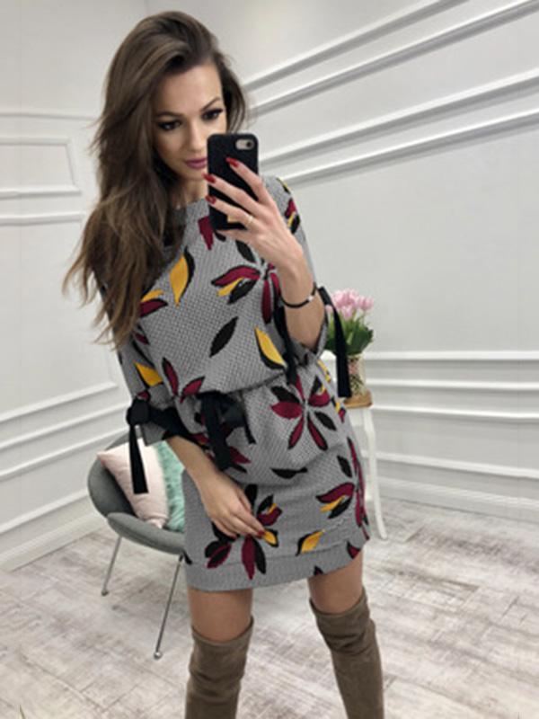 Floral Flared Long Sleeves Mini Dress