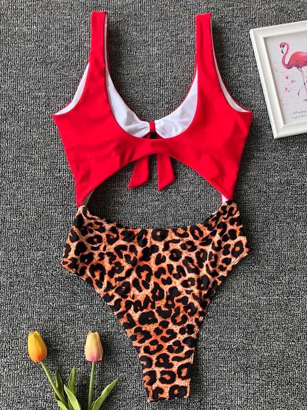 Plain Top With Printed Panty One-piece Swimsuit