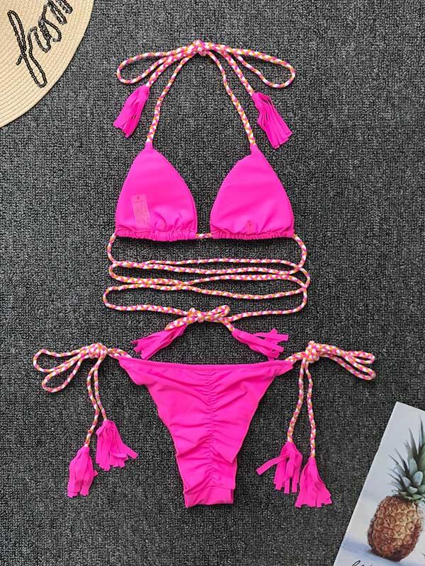 Sexy Spaghetti-Neck Braiding Bandage Bikini Swimsuit