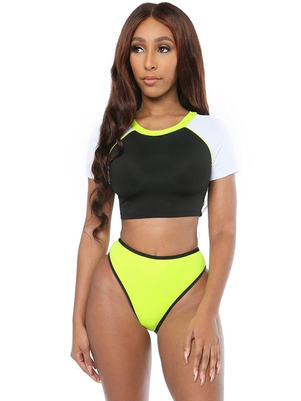 High Waisted Short Sleeves Tankini Swimsuit