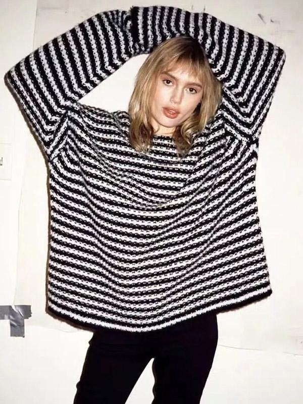 Fashion Striped Long Sleeves Knitting Loose Sweater Tops