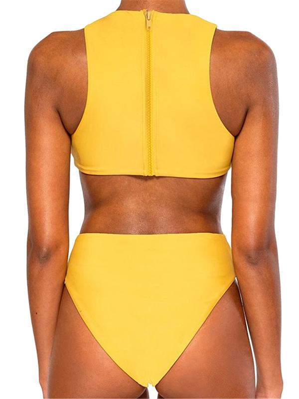 Bandage Plain Yellow One-piece Swimwear