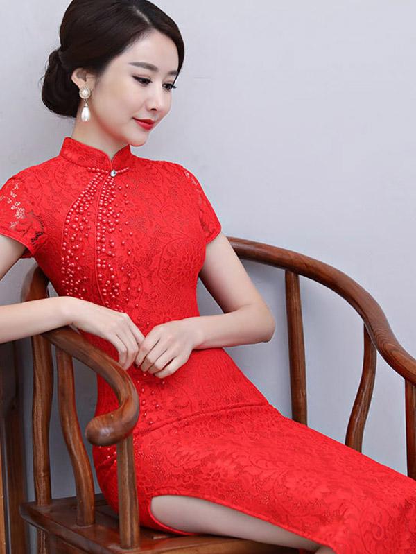 Pure Color Split-side Long Cheongsam