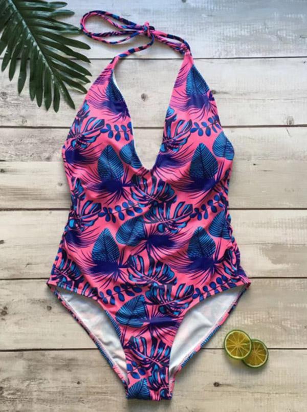 Halter-neck Printed One-piece Swimwear