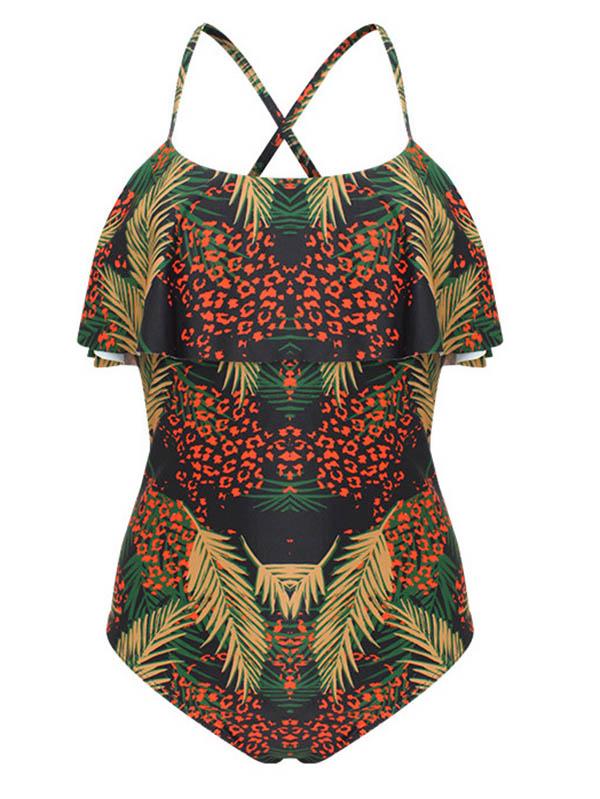 Ruffled Printed Plaid One-Piece Swimsuit