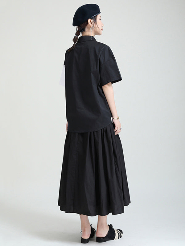 Urban Solid Color Split-Joint Mesh Pleated A-Line Skirt