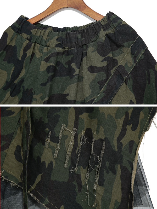 Stylish Camouflage Split-Joint Asymmetric Skirt